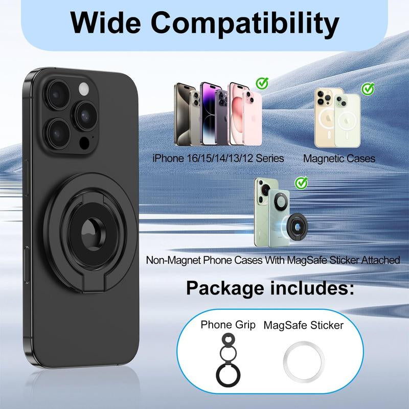 Double-Sided Magnetic Phone Finger Ring Holder,3 Fold Phone Grip for Magsafe 360° Rotation Adjustable & Compatible with Iphone 17 16 15 14 13 12 Pro Max Magsafe Accessories Android,Phone Stand