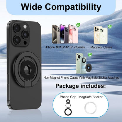 Double-Sided Magnetic Phone Finger Ring Holder,3 Fold Phone Grip for Magsafe 360° Rotation Adjustable & Compatible with Iphone 17 16 15 14 13 12 Pro Max Magsafe Accessories Android,Phone Stand