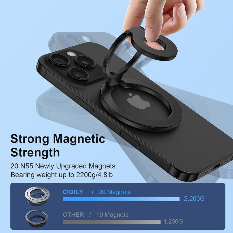 Double-Sided Magnetic Phone Finger Ring Holder,3 Fold Phone Grip for Magsafe 360° Rotation Adjustable & Compatible with Iphone 17 16 15 14 13 12 Pro Max Magsafe Accessories Android,Phone Stand