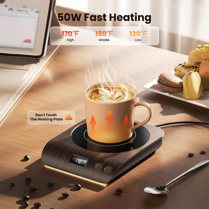 GAIATOP Coffee Mug Warmer 50W Fast-Heating Plate with Digital Display 3 Temperature Settings 2-10H Auto Shut-Off Warm Strip Indicator Lights for Tea Milk Cocoa Wood Heaters Kitchen Appliances Home Tableware Home Tableware Wooden