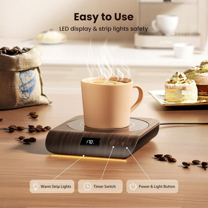 GAIATOP Coffee Mug Warmer 50W Fast-Heating Plate with Digital Display 3 Temperature Settings 2-10H Auto Shut-Off Warm Strip Indicator Lights for Tea Milk Cocoa Wood Heaters Kitchen Appliances Home Tableware Home Tableware Wooden