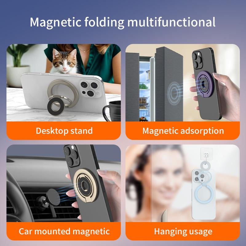 Double-Sided Magnetic Phone Finger Ring Holder,3 Fold Phone Grip for Magsafe 360° Rotation Adjustable & Compatible with Iphone 17 16 15 14 13 12 Pro Max Magsafe Accessories Android,Phone Stand