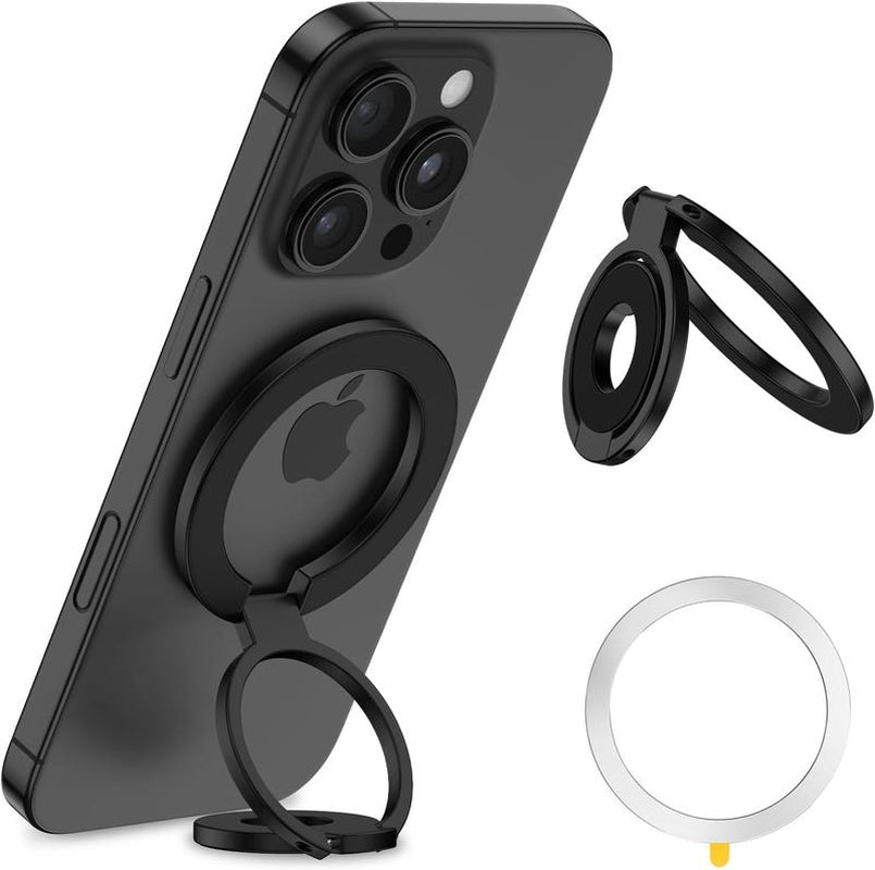 Double-Sided Magnetic Phone Finger Ring Holder,3 Fold Phone Grip for Magsafe 360° Rotation Adjustable & Compatible with Iphone 17 16 15 14 13 12 Pro Max Magsafe Accessories Android,Phone Stand